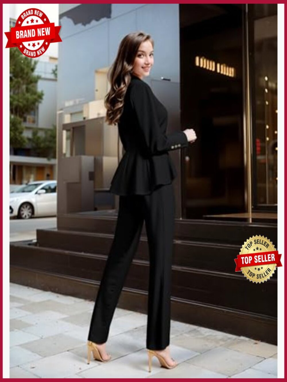 Peplum Blazer - Single Button Notch Lapel - Stretch Fabric Office - Picture 6 of 7